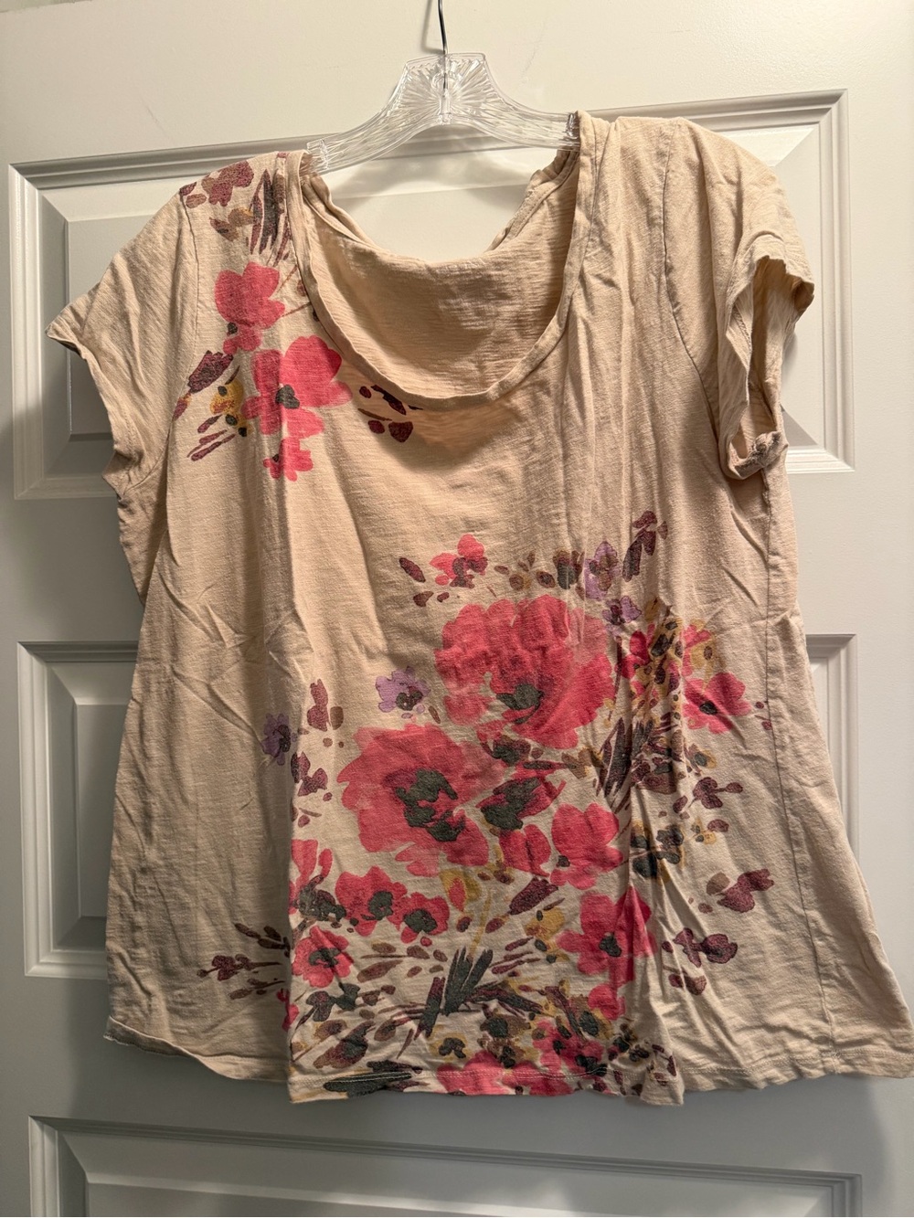 Merona Cream Short Sleeve Top with Pink Floral Print